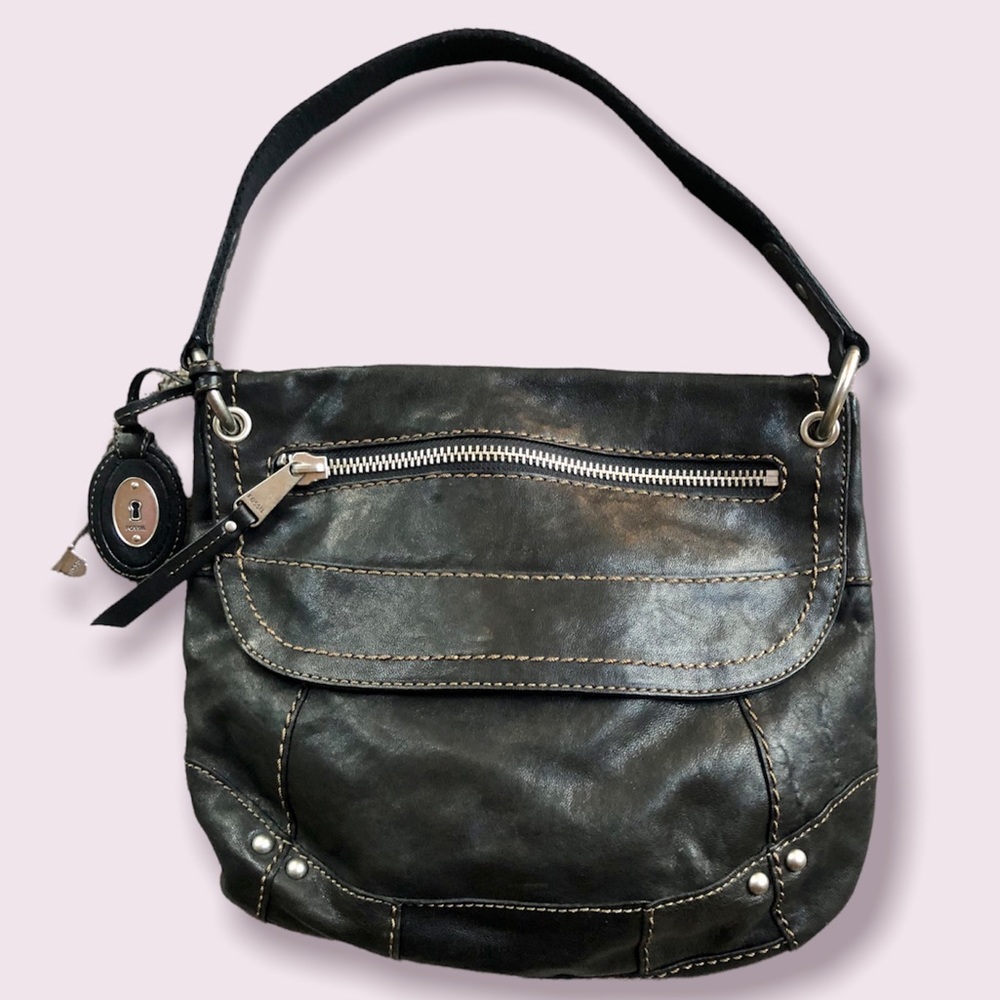 FOSSIL, Long Live Vintage black genuine leather satchel